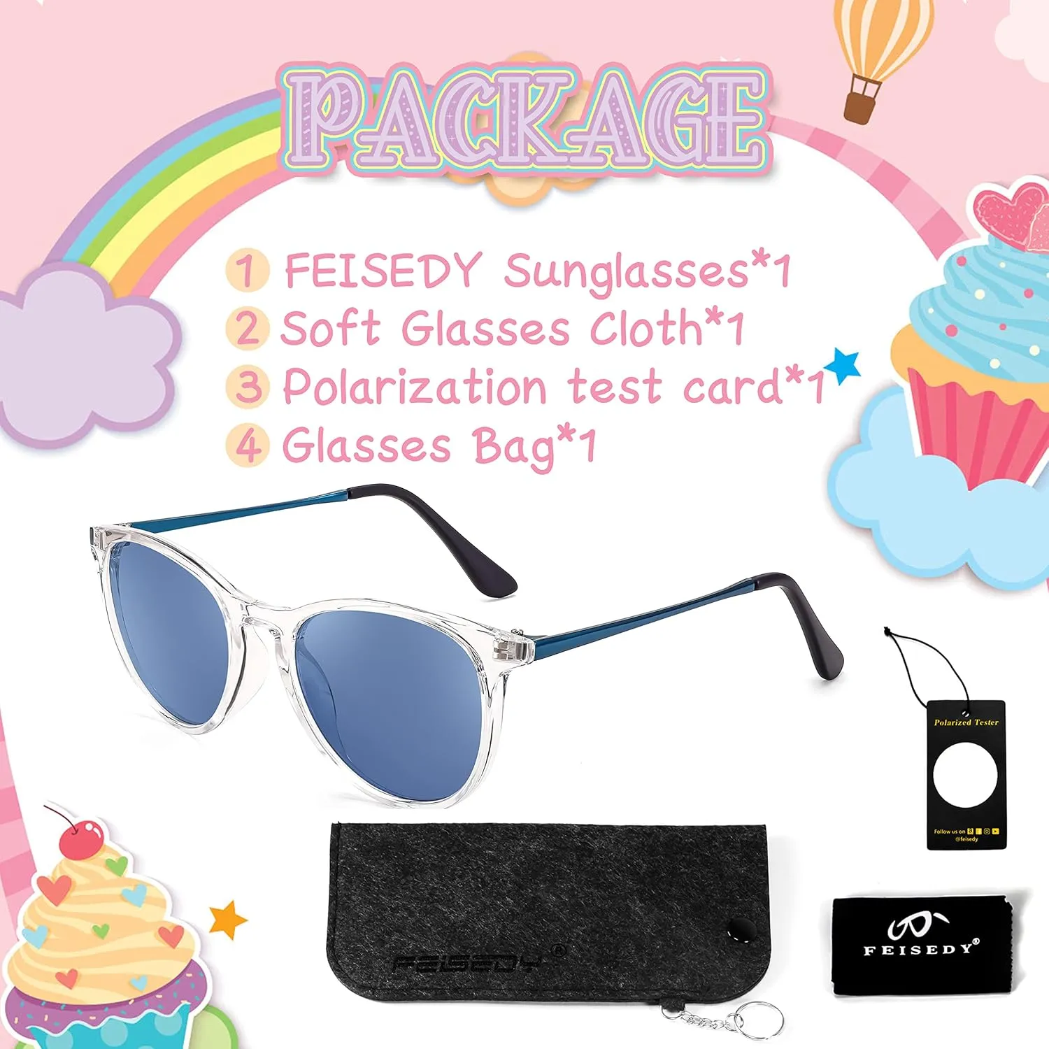 FEISEDY Kids Round Polarized Sunglasses for Girls Boys Classic Retro UV400 Protection Toddler Sun Glasses Age 3-12 B9070