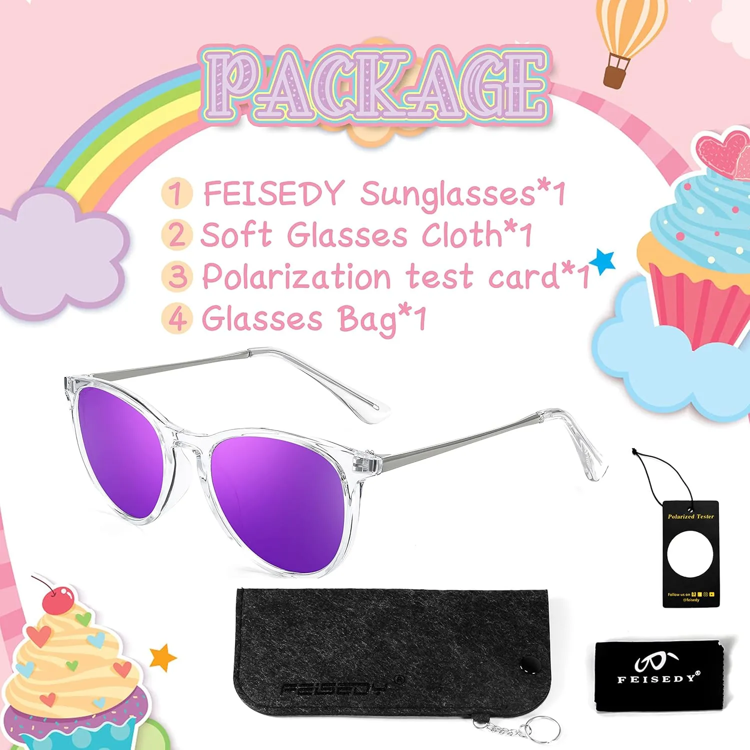 FEISEDY Kids Round Polarized Sunglasses for Girls Boys Classic Retro UV400 Protection Toddler Sun Glasses Age 3-12 B9070