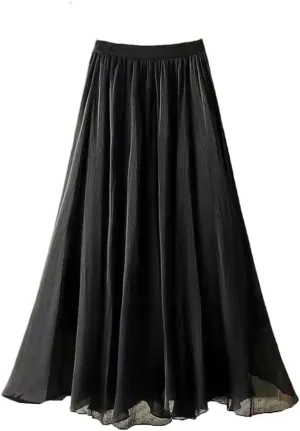 Female Double Layer A-Line High Waist Ruffles Skirts Women Chiffon Long Skirts