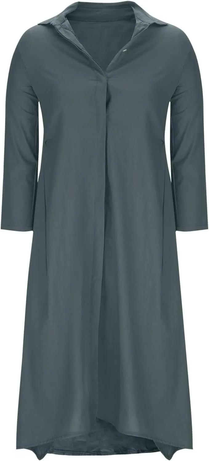Finelylove Womens Summer Maxi Dresses 2025 Long Sleeve Button Down Shirt Dress Plus Size Cotton Linen Beach Vacation Dress