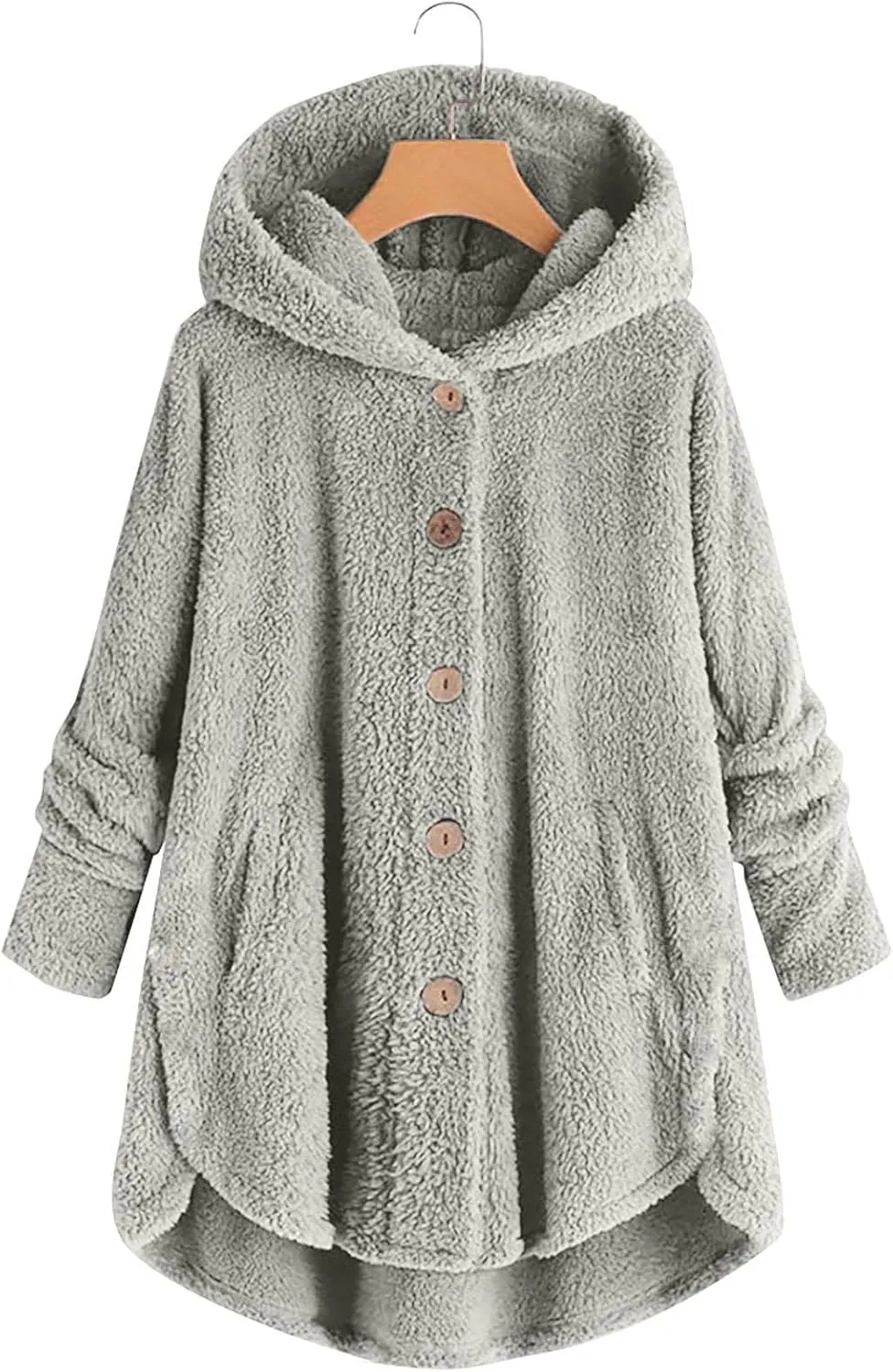 Fleece Jacket Women Button Down Sherpa Jacket Fuzzy Warm Jacket Long Sleeve Hooded Coat Winter Coats for Women