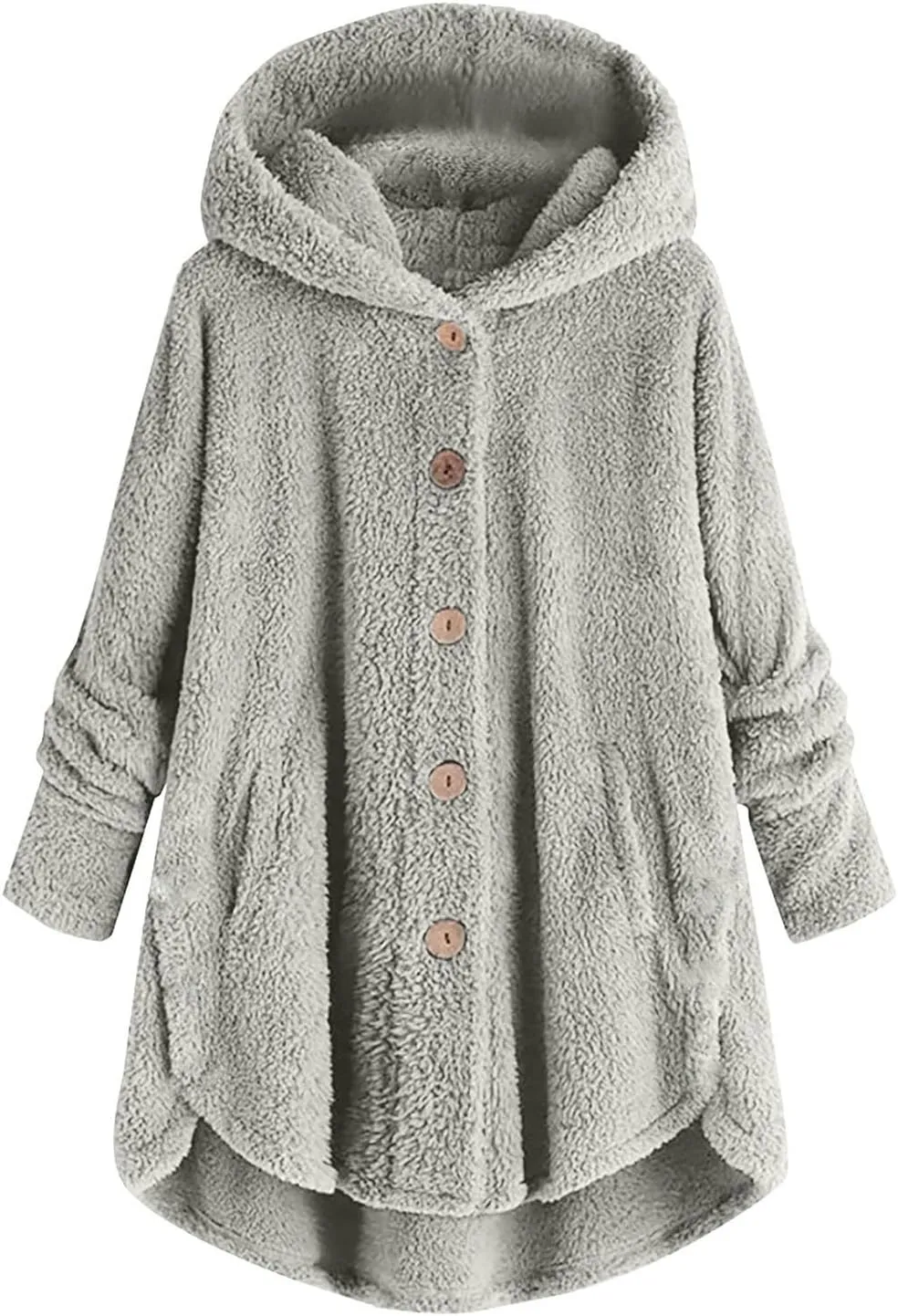 Fleece Jacket Women Button Down Sherpa Jacket Fuzzy Warm Jacket Long Sleeve Hooded Coat Winter Coats for Women