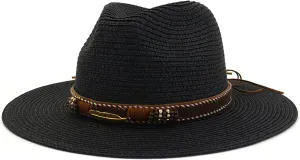 Floppy Straw Sun Hat Foldable Packable Wide Brim Summer Beach Hat Crochet Bucket Hat for Women Western Hats