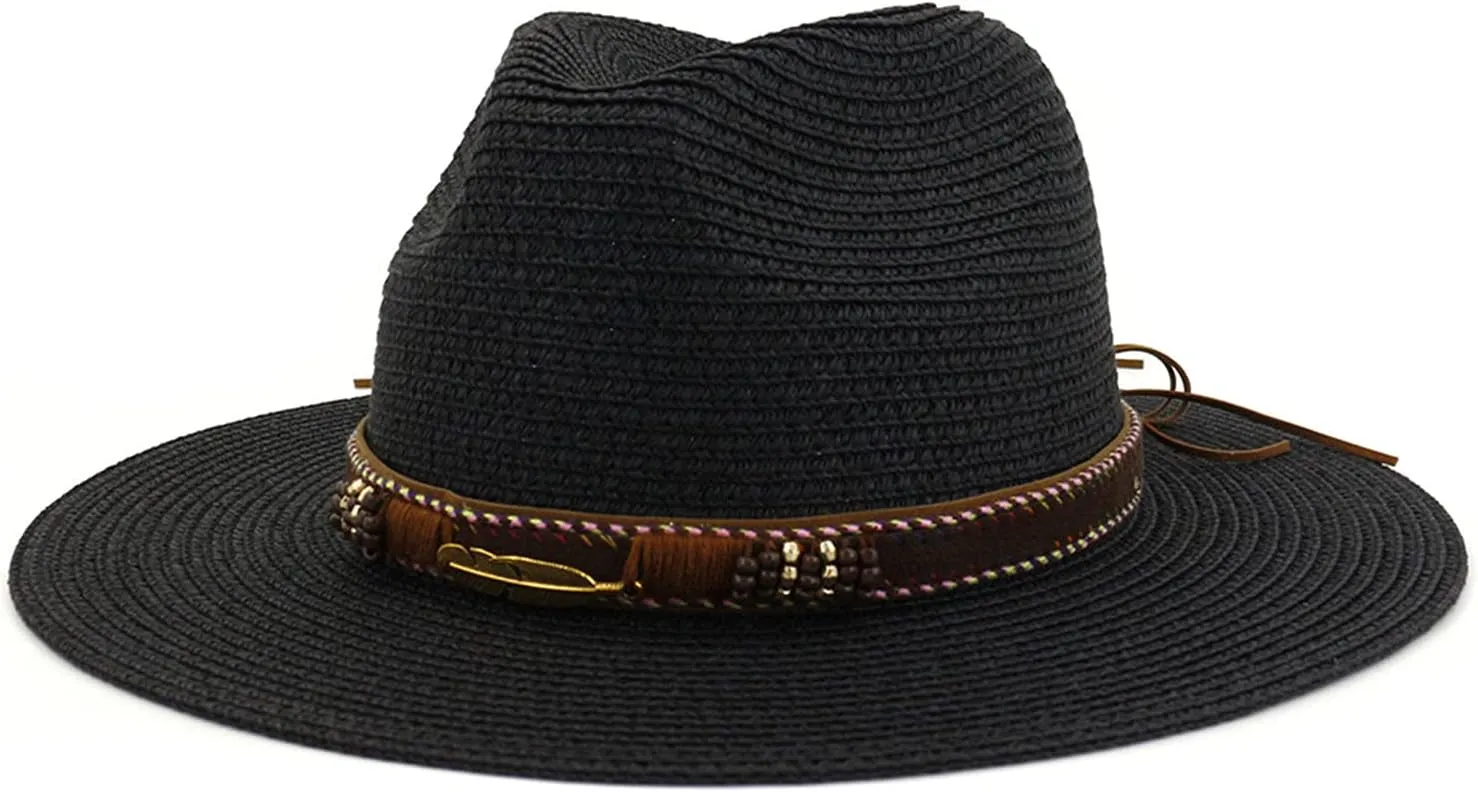 Floppy Straw Sun Hat Foldable Packable Wide Brim Summer Beach Hat Crochet Bucket Hat for Women Western Hats