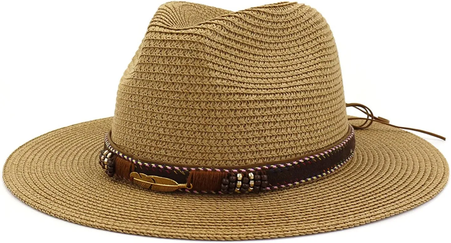 Floppy Straw Sun Hat Foldable Packable Wide Brim Summer Beach Hat Crochet Bucket Hat for Women Western Hats