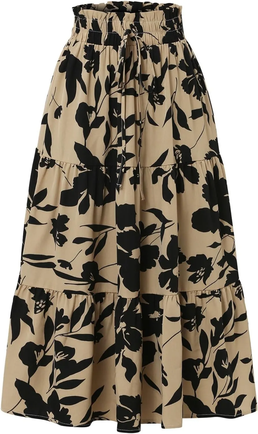 Floral Maxi Skirts for Women 2025 Summer Comfy Tiered Elastic High Waisted Skorts Vacation Flowy Swing Long Dress