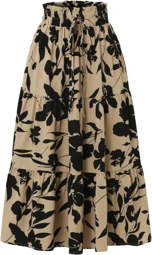 Floral Maxi Skirts for Women 2025 Summer Comfy Tiered Elastic High Waisted Skorts Vacation Flowy Swing Long Dress