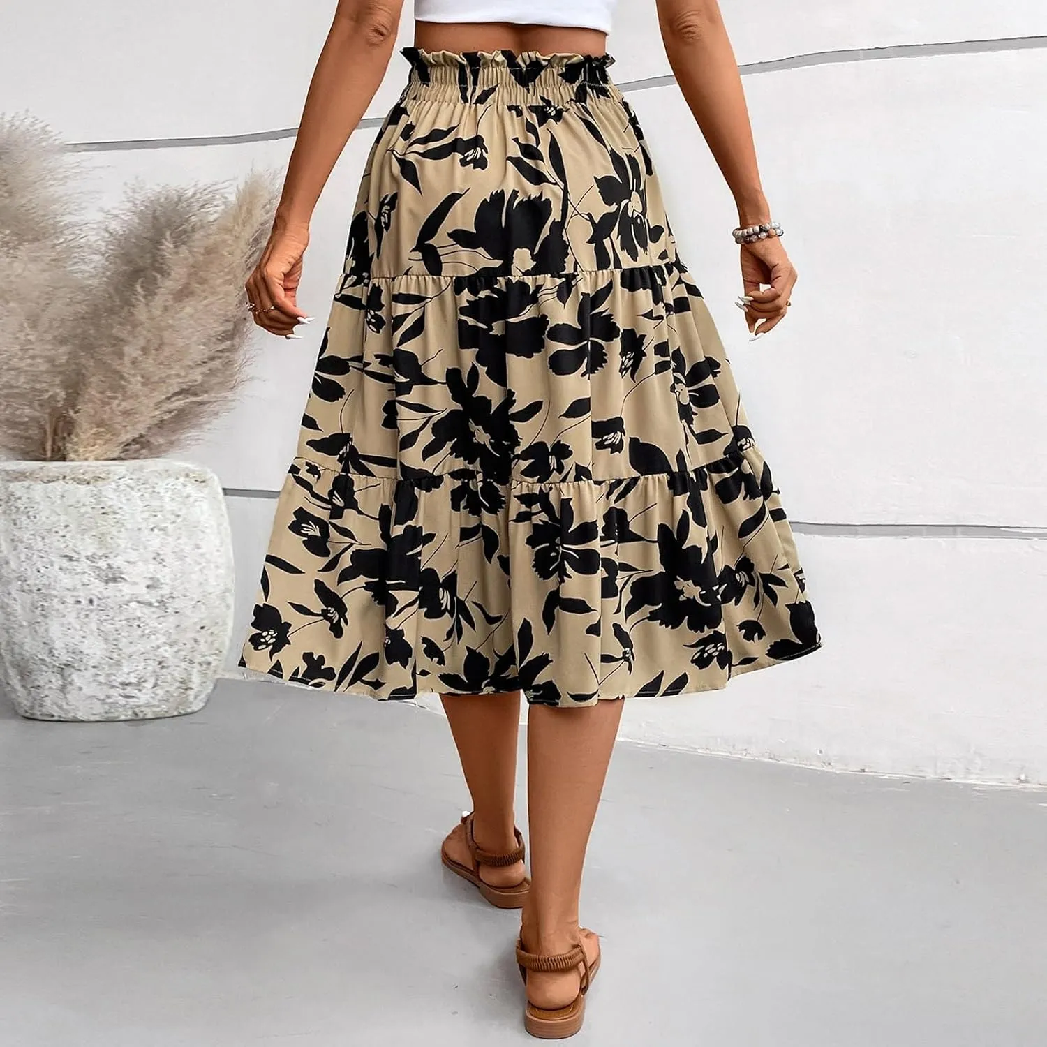 Floral Maxi Skirts for Women 2025 Summer Comfy Tiered Elastic High Waisted Skorts Vacation Flowy Swing Long Dress