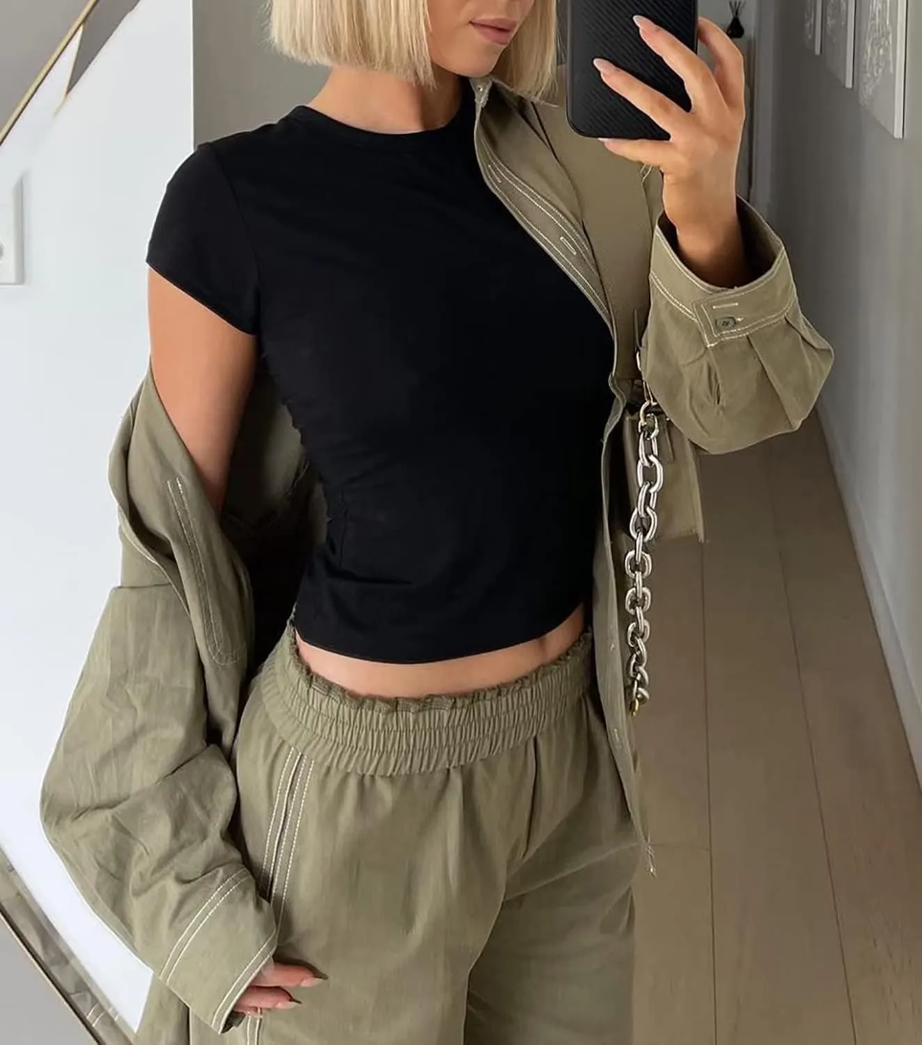 ForeFair Women Cauasl Basic Going Out Tops Short Sleeve Solid Slim Fit Crewneck Summer Y2k T Shirts