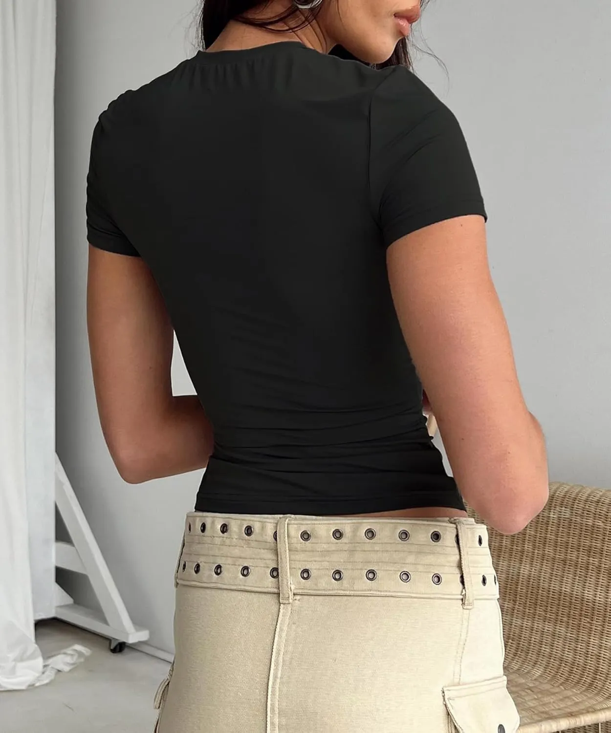 ForeFair Women Cauasl Basic Going Out Tops Short Sleeve Solid Slim Fit Crewneck Summer Y2k T Shirts