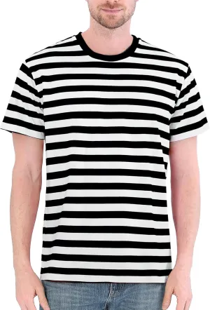 Funny World Men's Casual Cotton Striped T-Shirts Short Sleeve Crewneck Basic Tee