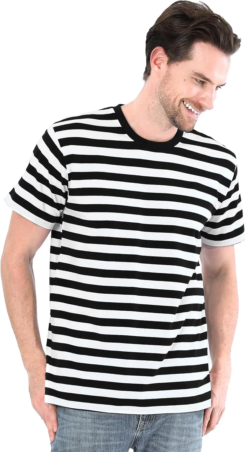 Funny World Men's Casual Cotton Striped T-Shirts Short Sleeve Crewneck Basic Tee