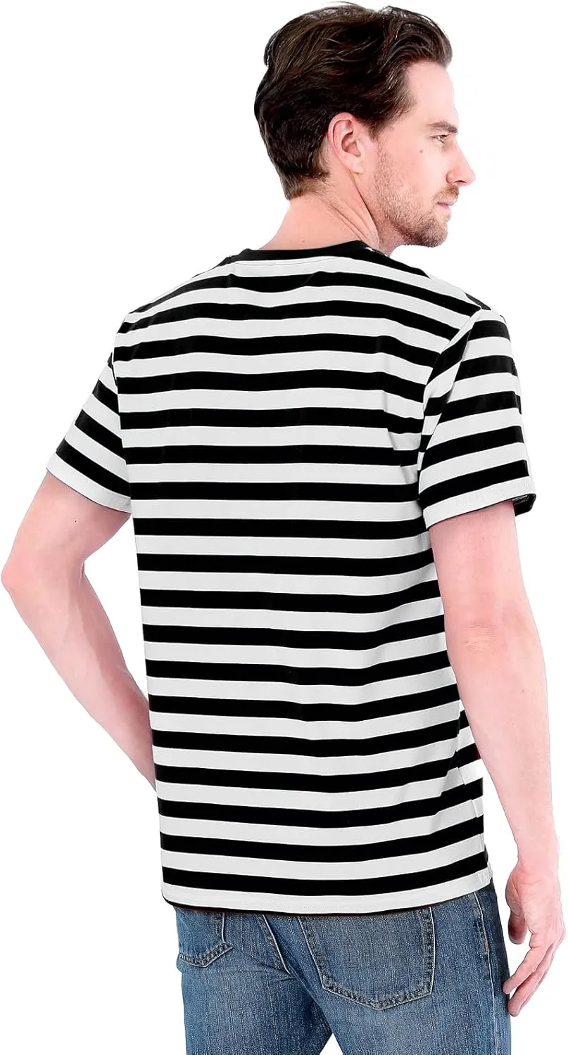 Funny World Men's Casual Cotton Striped T-Shirts Short Sleeve Crewneck Basic Tee