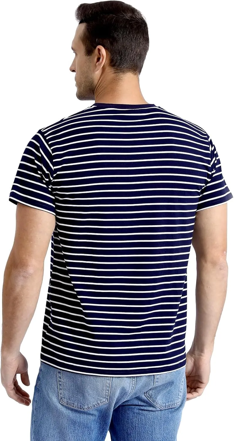 Funny World Men's Casual Cotton Striped T-Shirts Short Sleeve Crewneck Basic Tee