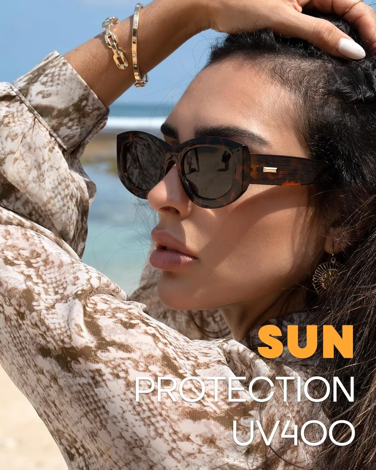 FURTALK Retro Polarized Sunglasses for Women Rectangular Cateye Classic UV400 Protection FT2314