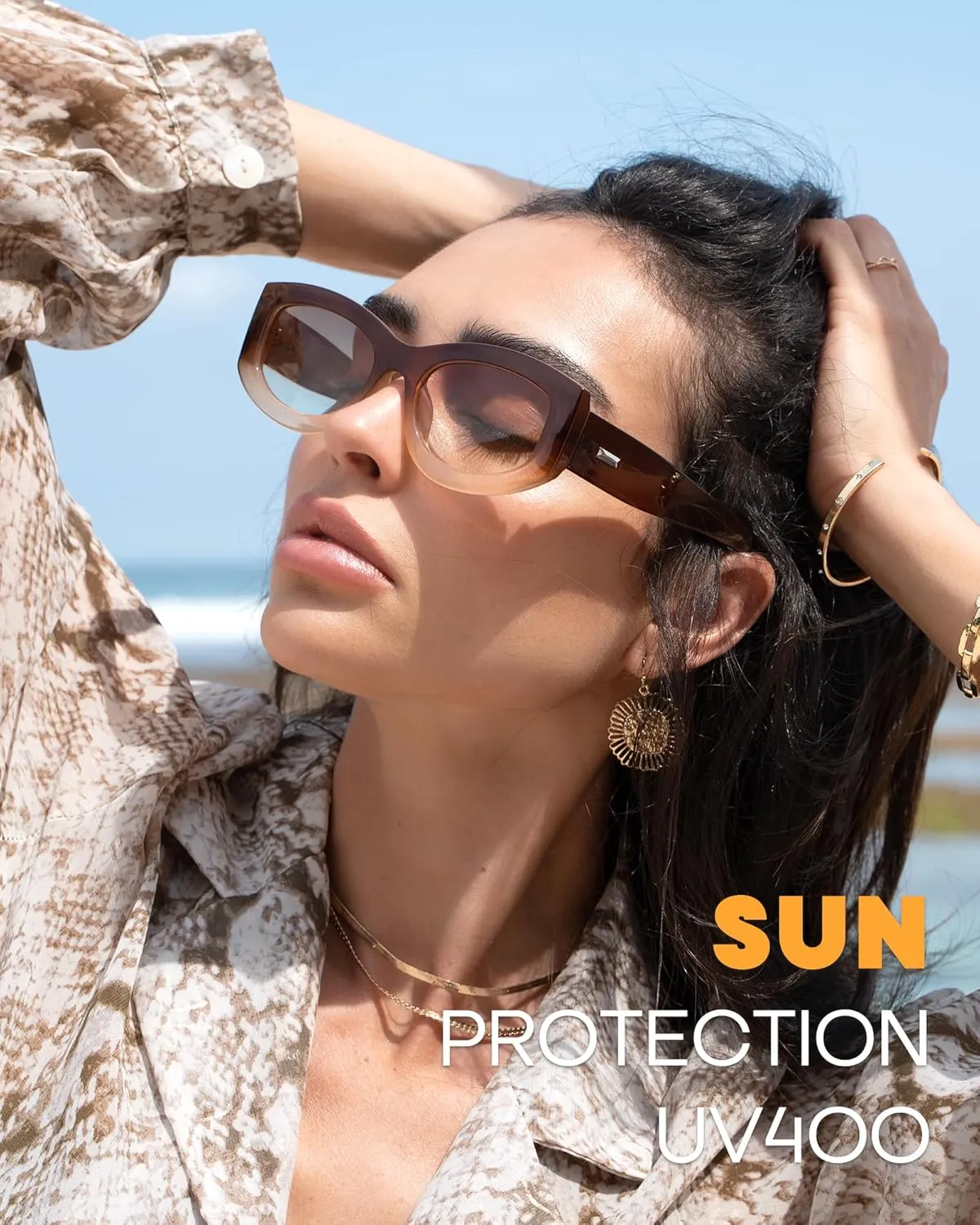FURTALK Retro Polarized Sunglasses for Women Rectangular Cateye Classic UV400 Protection FT2314