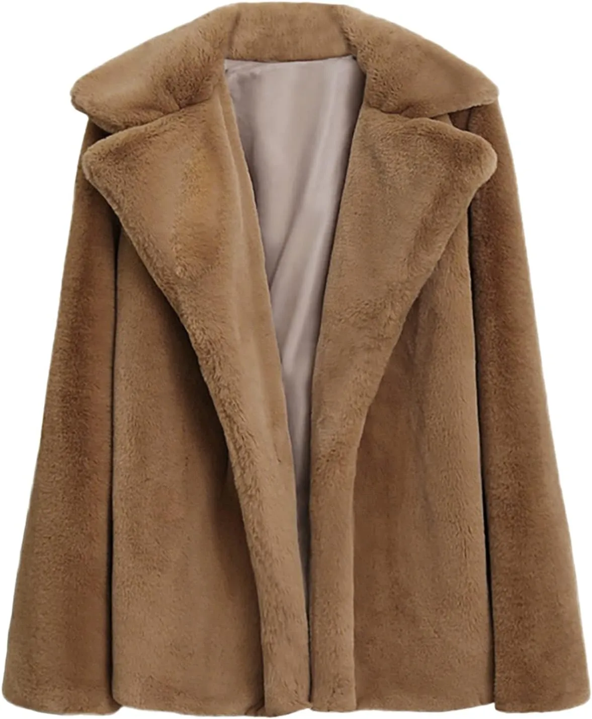 Fuzzy Fleece Jacket for Women Sherpa Lined Solid Color Fashion Warm Winter Coats Cropped Trench Cardigan Outwear Tops