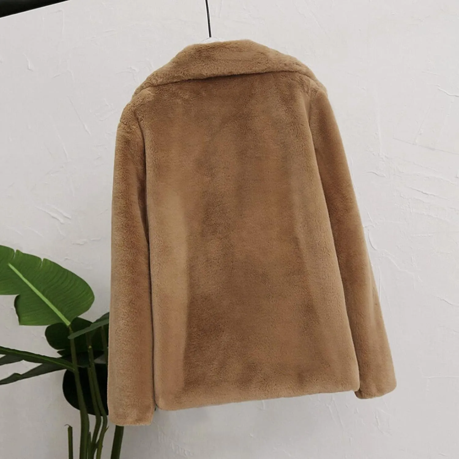 Fuzzy Fleece Jacket for Women Sherpa Lined Solid Color Fashion Warm Winter Coats Cropped Trench Cardigan Outwear Tops