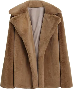 Fuzzy Fleece Jacket for Women Sherpa Lined Solid Color Fashion Warm Winter Coats Cropped Trench Cardigan Outwear Tops