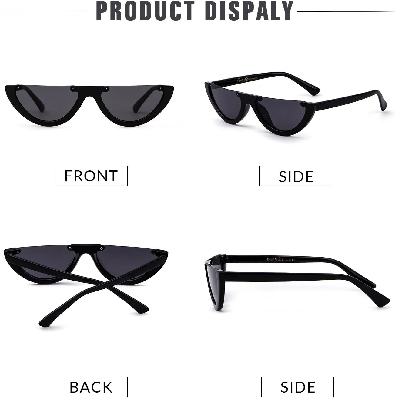 GIFIORE Retro Cat Eye Sunglasses for Women Vintage Half Round Frame Cateye Sun Glasses