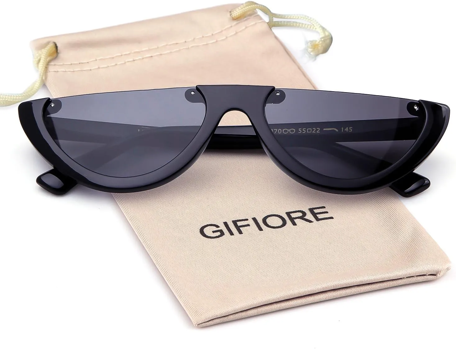 GIFIORE Retro Cat Eye Sunglasses for Women Vintage Half Round Frame Cateye Sun Glasses