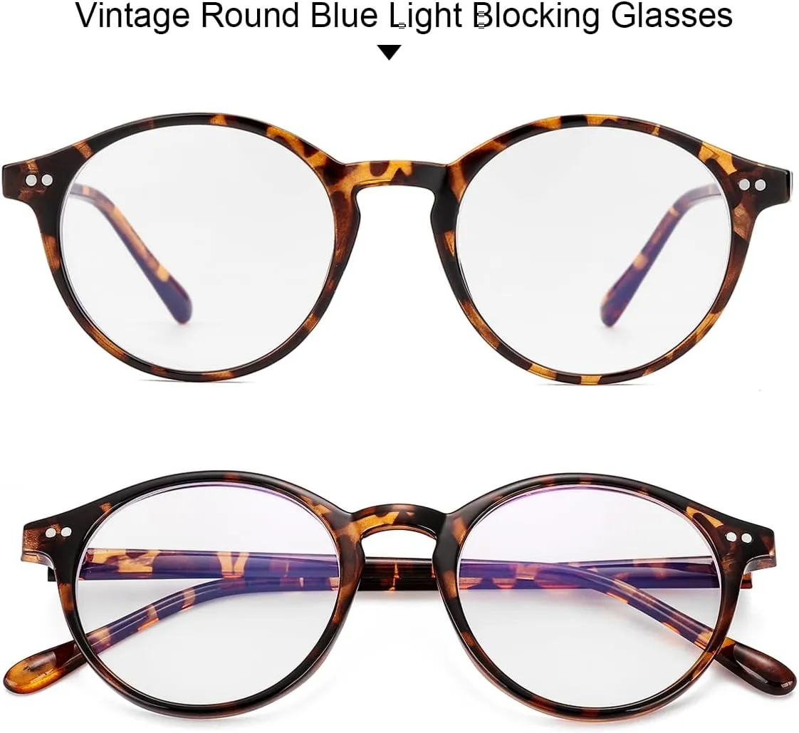 Gleyemor Blue Light Glasses for Men Women, Vintage Round Frame Computer Eyeglasses
