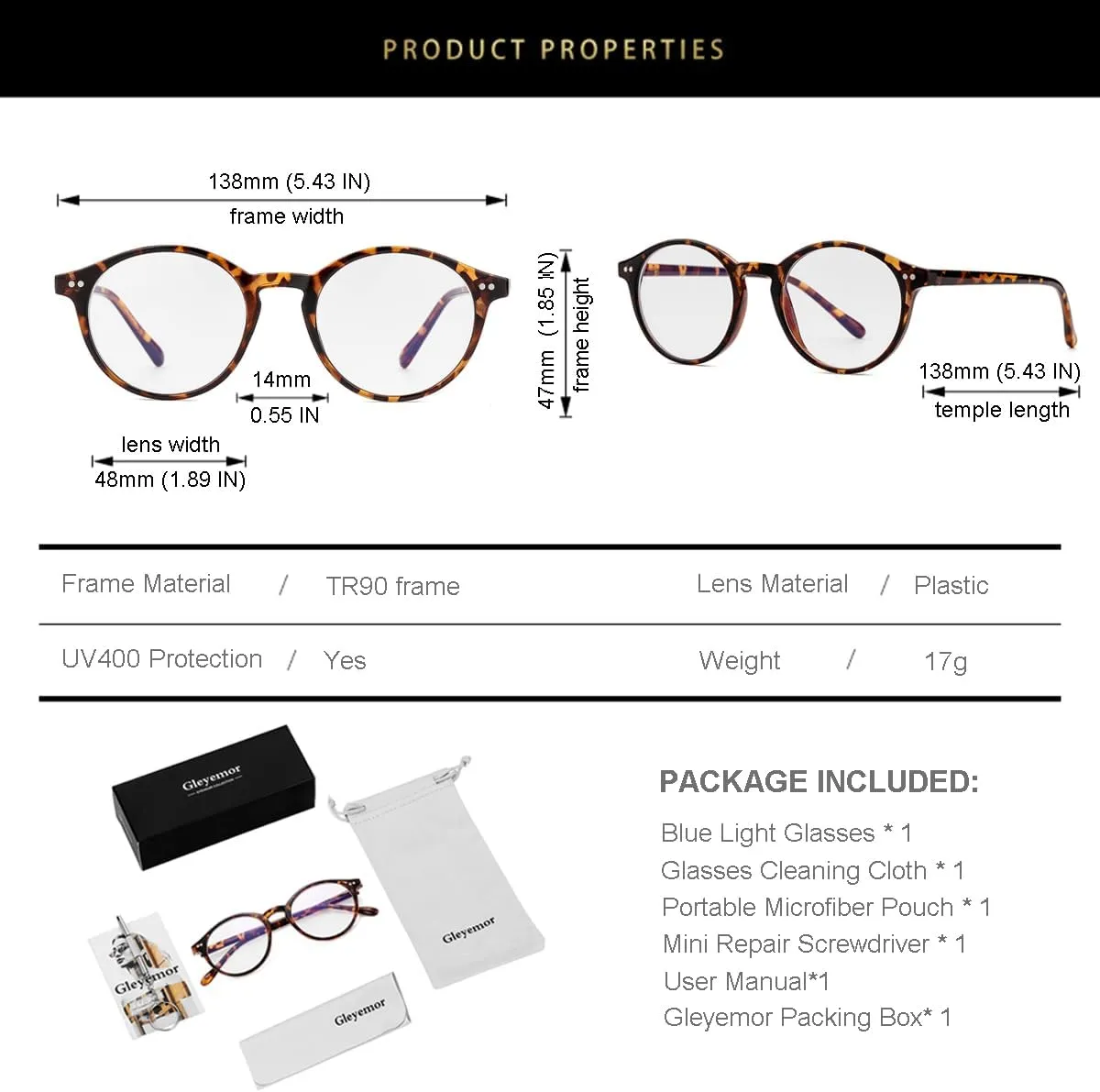 Gleyemor Blue Light Glasses for Men Women, Vintage Round Frame Computer Eyeglasses