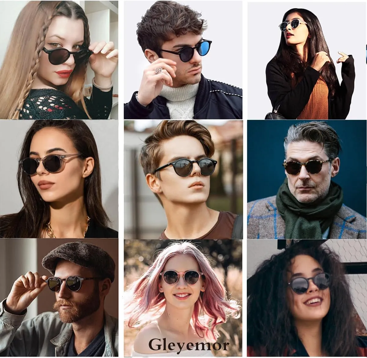 Gleyemor Fashion Polarized Round Sunglasses for Men Women Retro Vintage Acetate Frame Sunglasses