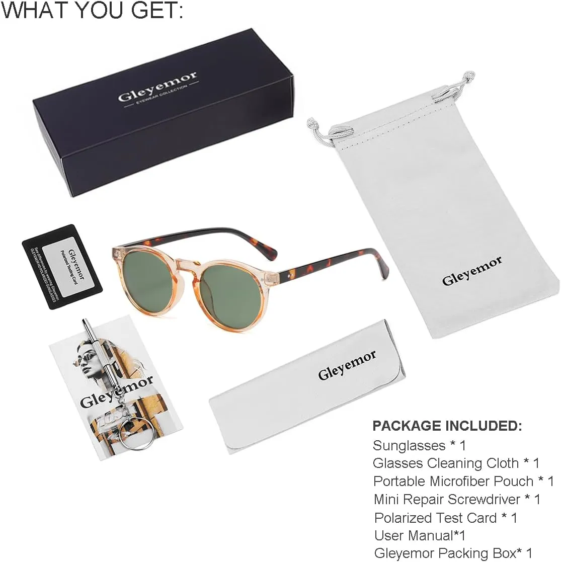 Gleyemor Fashion Polarized Round Sunglasses for Men Women Retro Vintage Acetate Frame Sunglasses