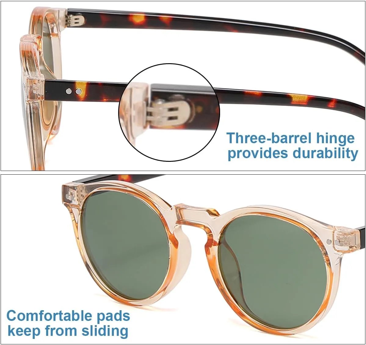 Gleyemor Fashion Polarized Round Sunglasses for Men Women Retro Vintage Acetate Frame Sunglasses