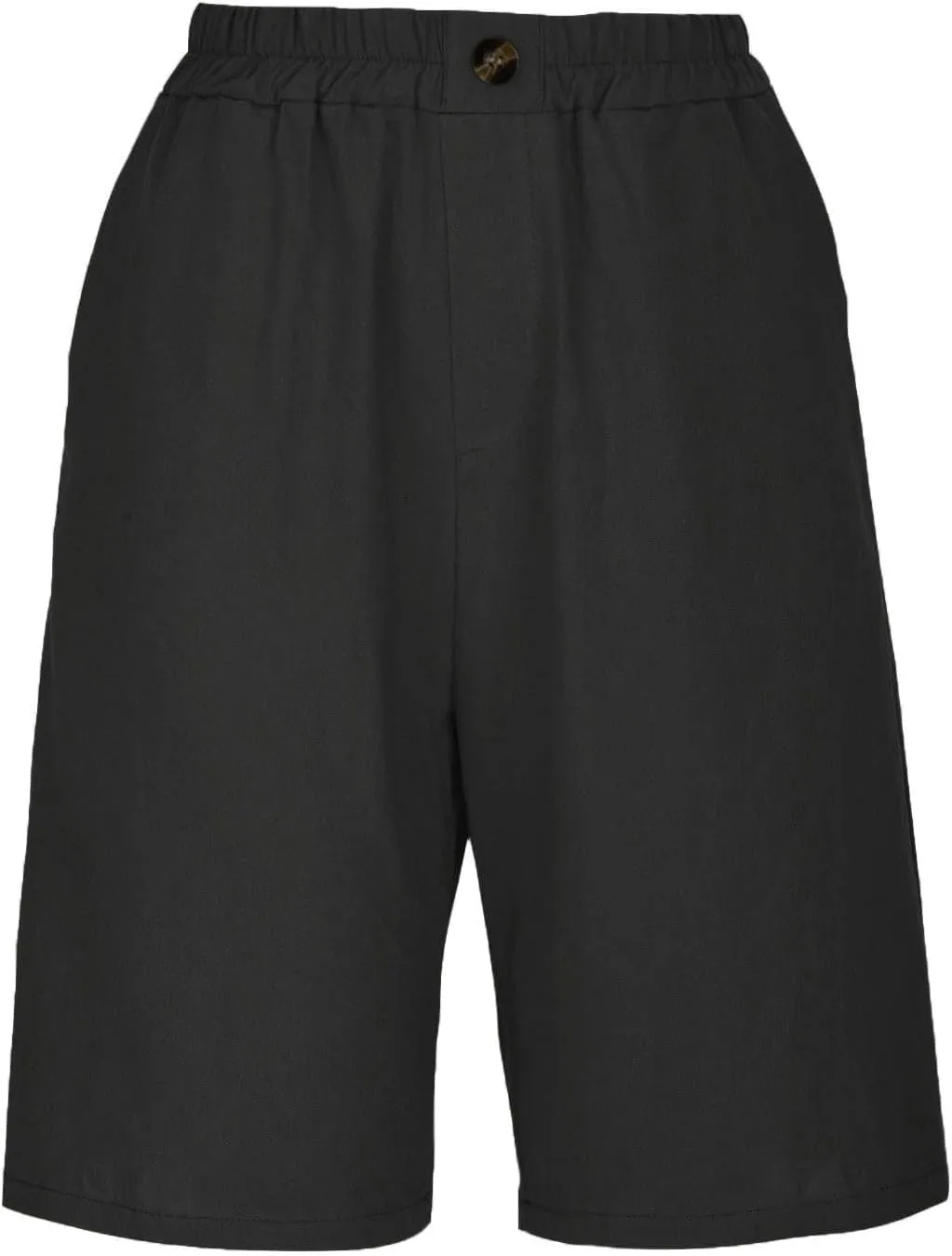GOFULY Bermuda Shorts for Women Knee Length High Rise Cotton Linen Shorts Elastic Waist Button Half Pants with Pockets