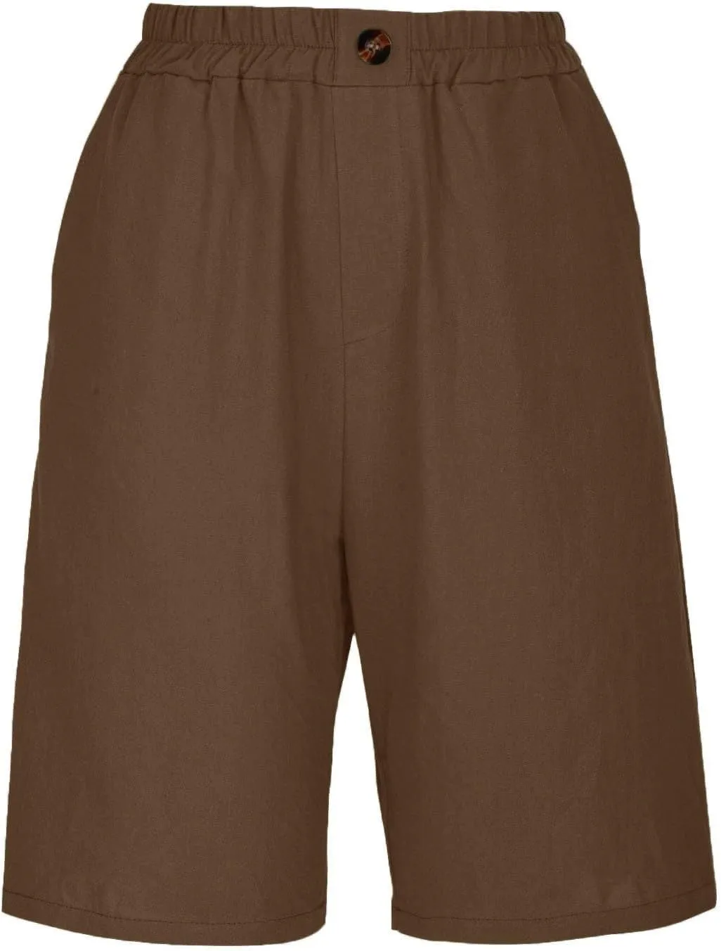GOFULY Bermuda Shorts for Women Knee Length High Rise Cotton Linen Shorts Elastic Waist Button Half Pants with Pockets