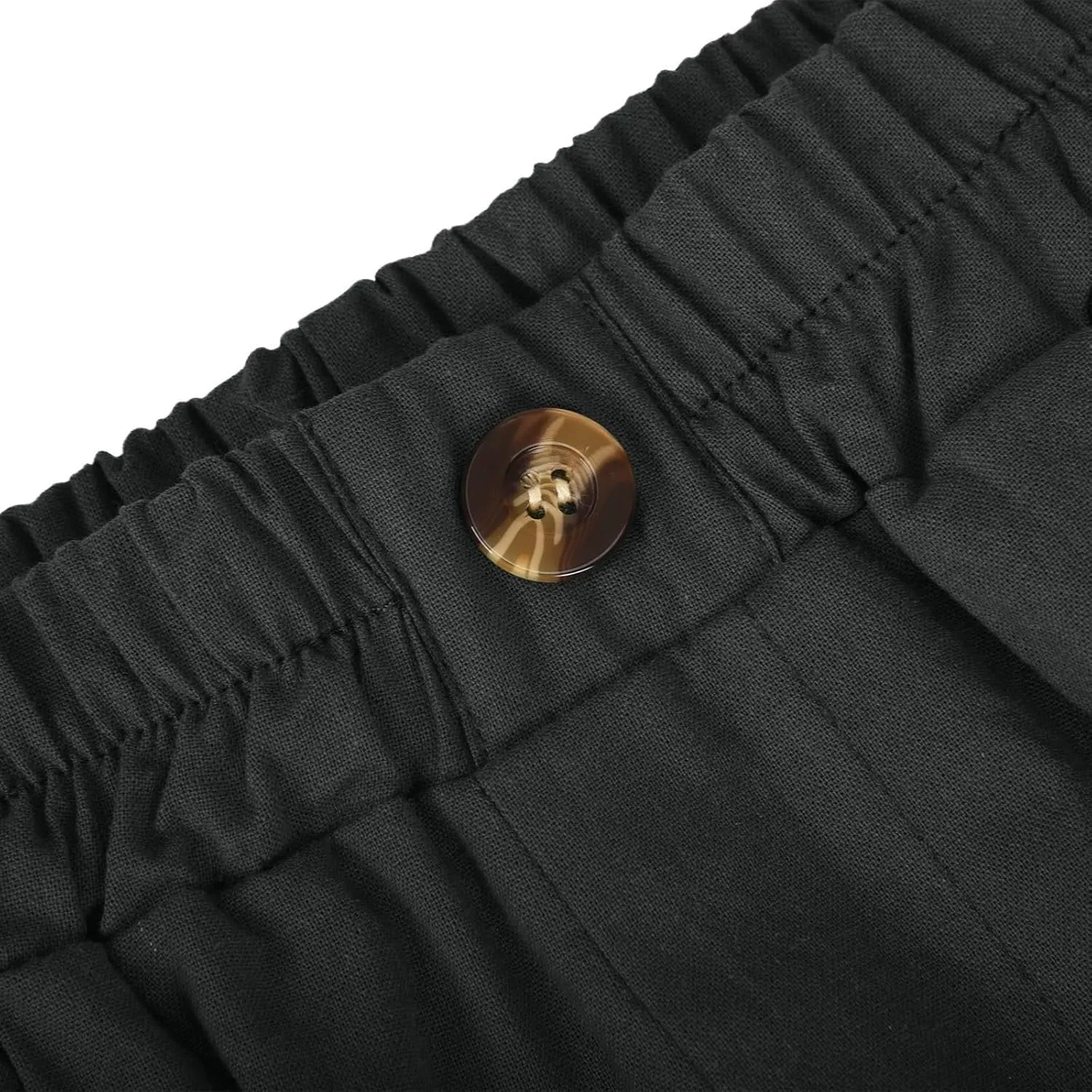 GOFULY Bermuda Shorts for Women Knee Length High Rise Cotton Linen Shorts Elastic Waist Button Half Pants with Pockets