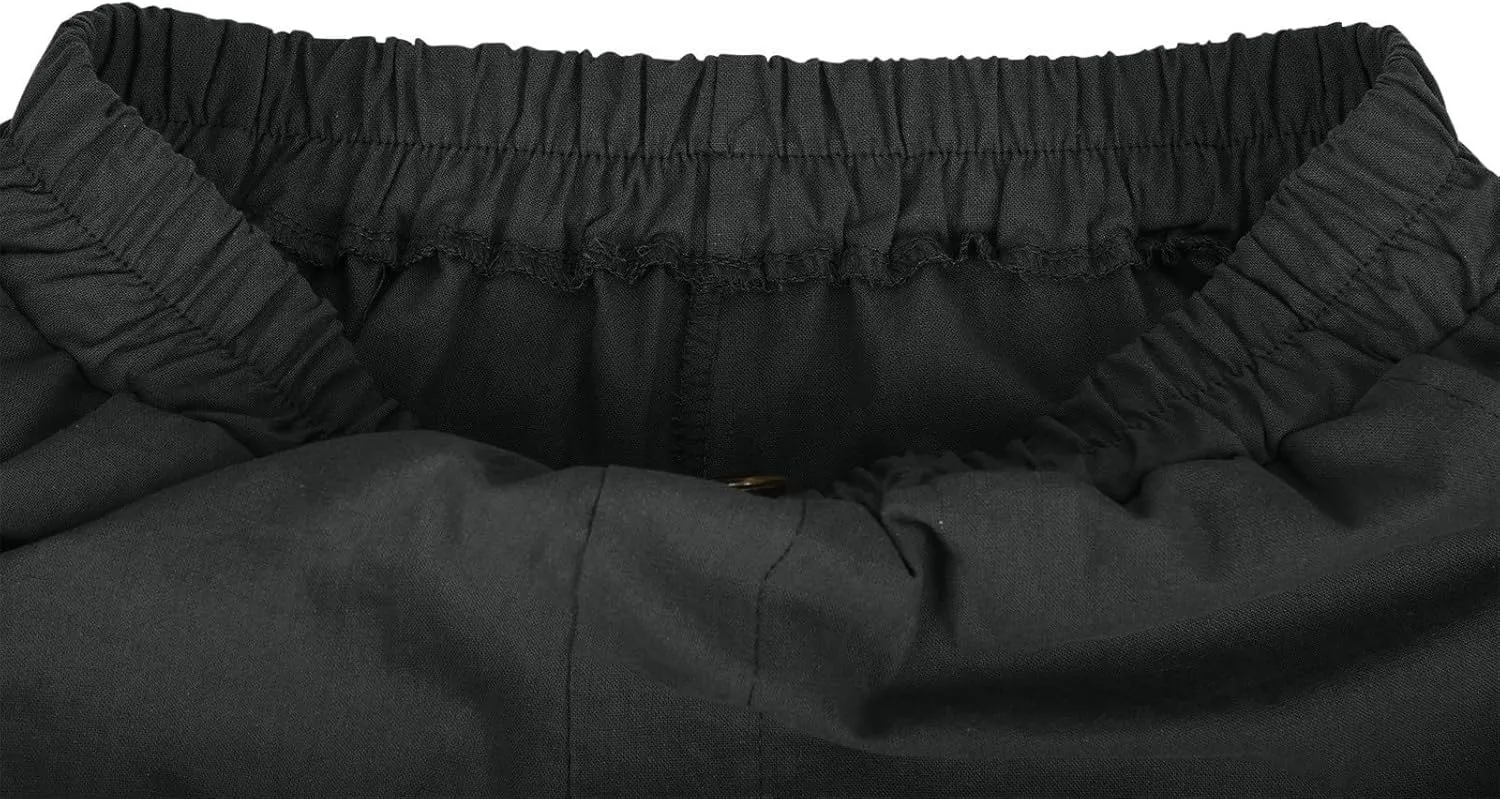 GOFULY Bermuda Shorts for Women Knee Length High Rise Cotton Linen Shorts Elastic Waist Button Half Pants with Pockets