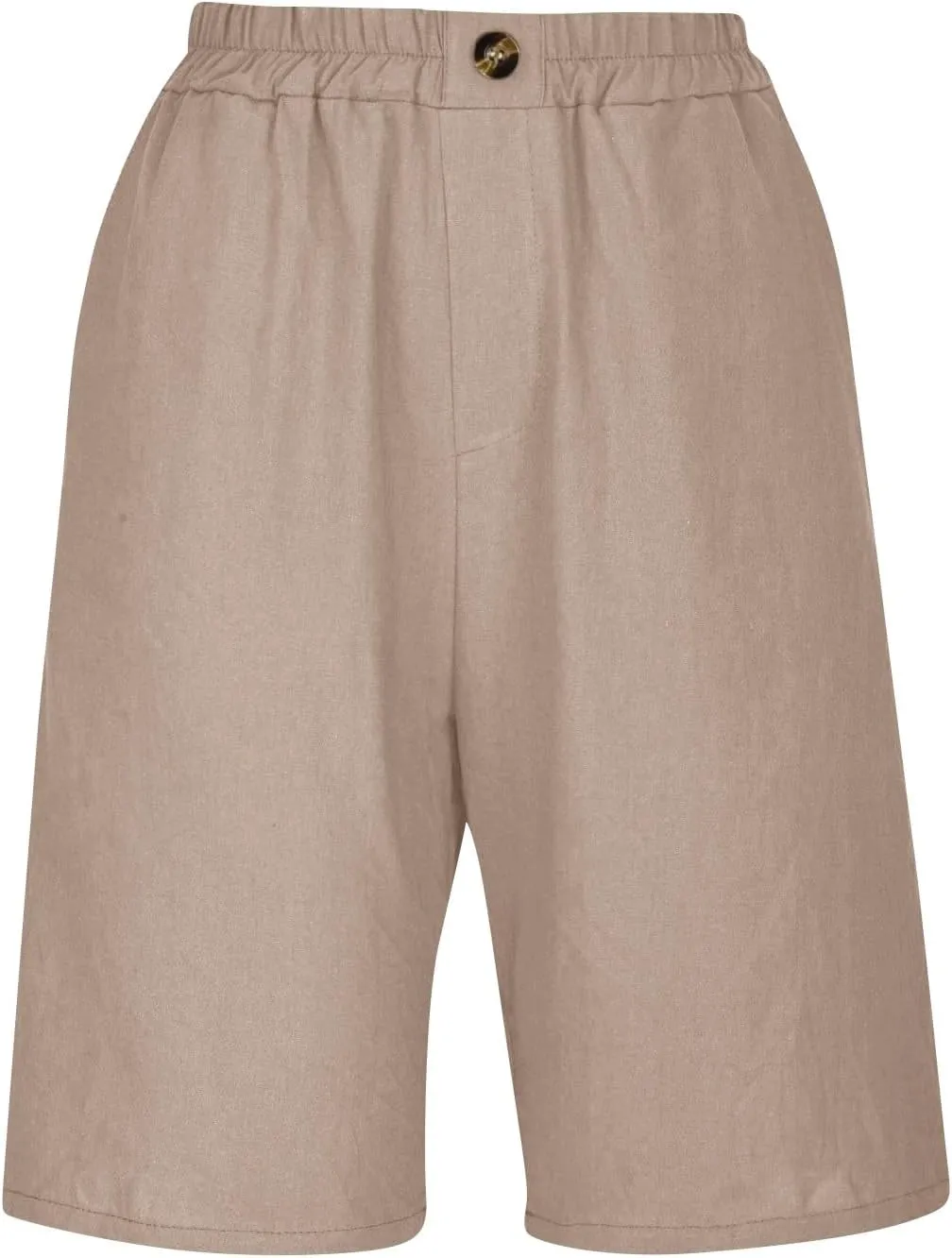 GOFULY Bermuda Shorts for Women Knee Length High Rise Cotton Linen Shorts Elastic Waist Button Half Pants with Pockets