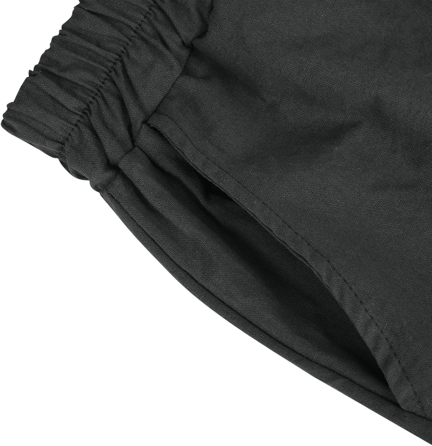 GOFULY Bermuda Shorts for Women Knee Length High Rise Cotton Linen Shorts Elastic Waist Button Half Pants with Pockets