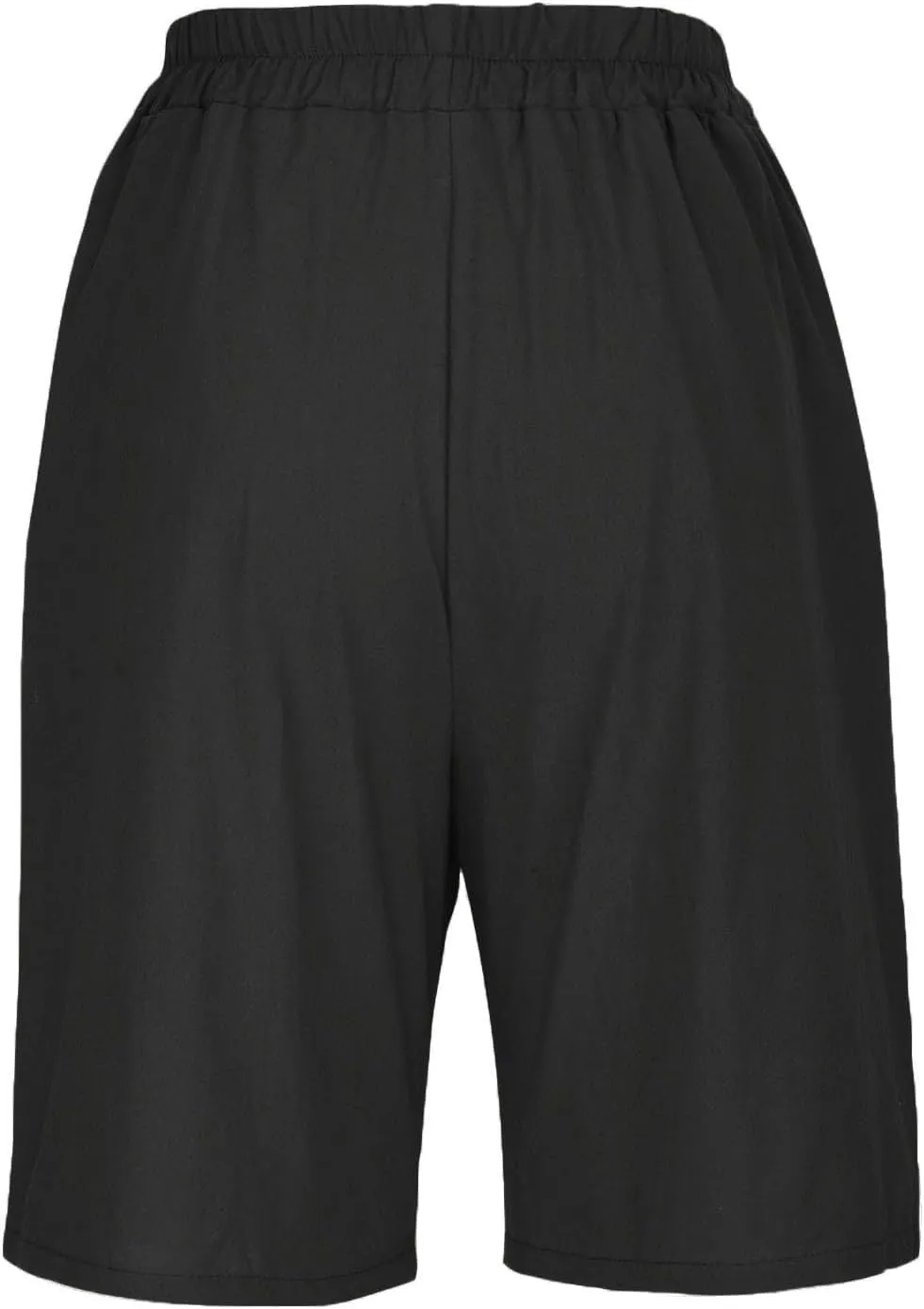 GOFULY Bermuda Shorts for Women Knee Length High Rise Cotton Linen Shorts Elastic Waist Button Half Pants with Pockets