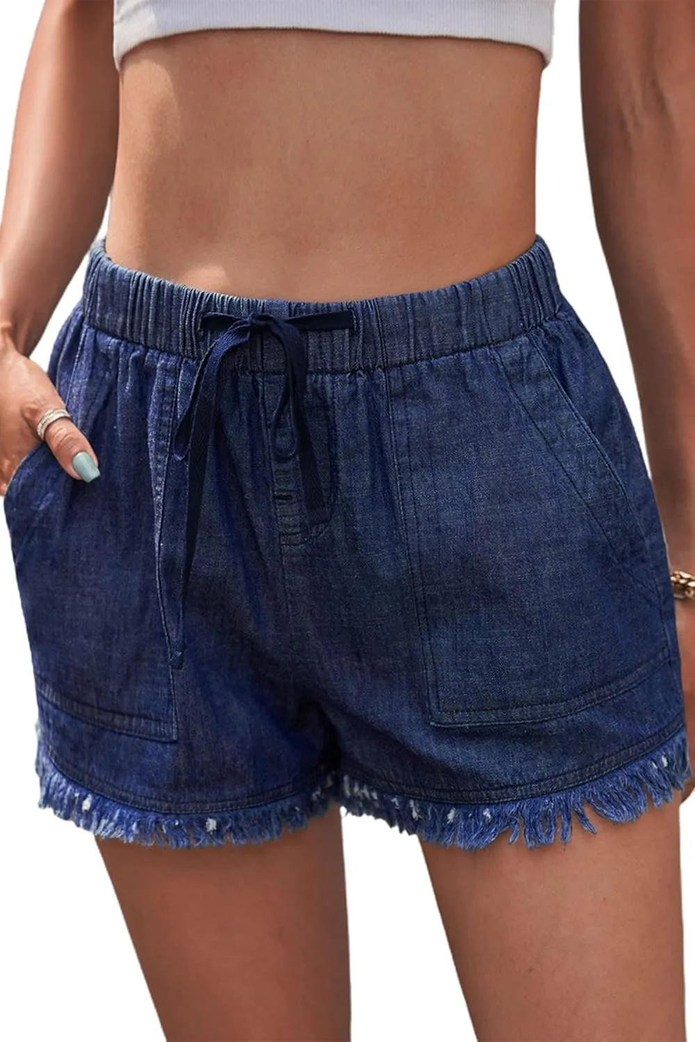 GOLDPKF Womens Jean Shorts for Denim Casual Summer Mid Waist Frayed Stretchy Ripped