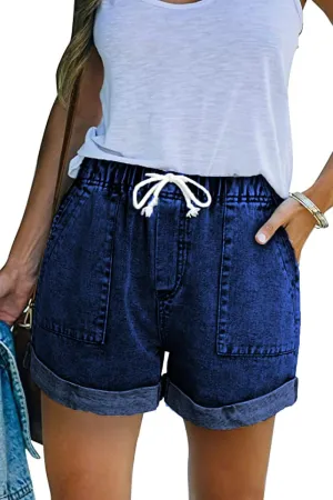 GOLDPKF Womens Jean Shorts for Denim Casual Summer Mid Waist Frayed Stretchy Ripped