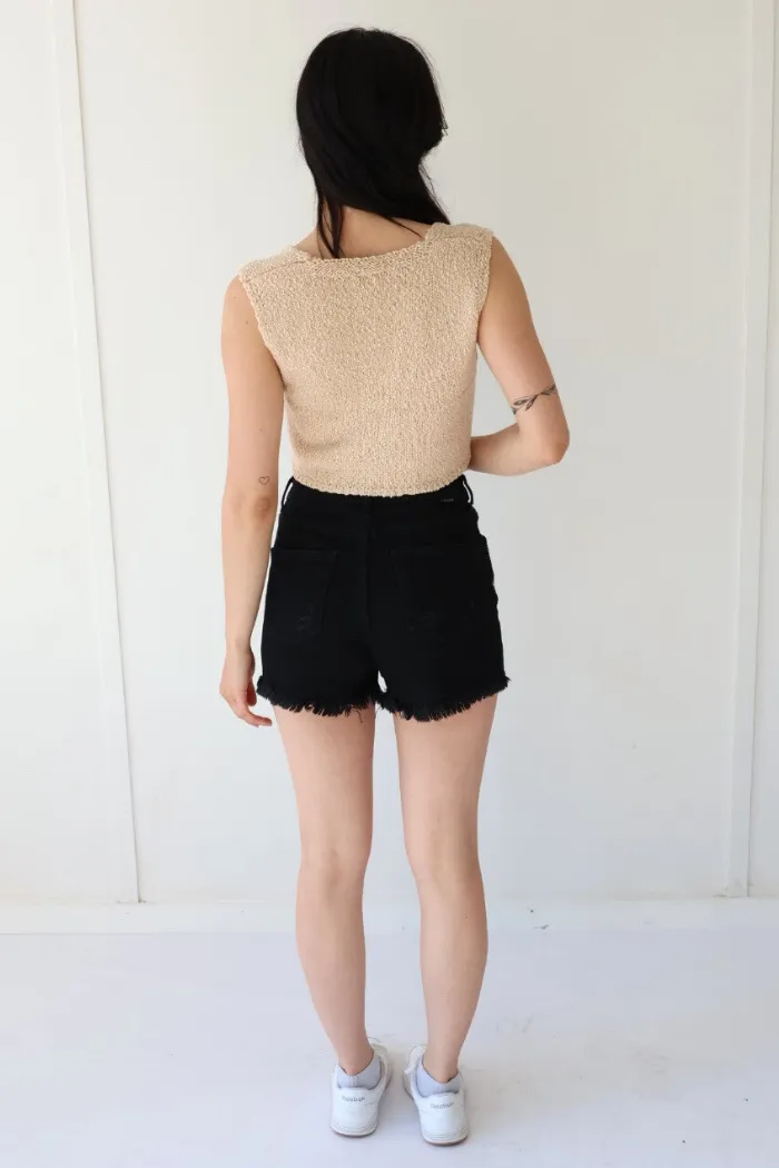 High Rise Rhinestone Fringe Shorts in Classic Black