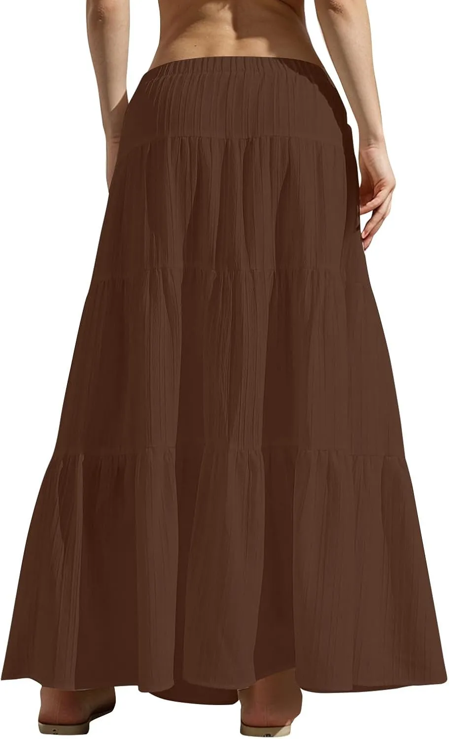 hlysgo Beach Skirts for Women Casual Loose Fit Drawstring Waist Peplum Maxi Skirt 2025 Summer Boho Tiered Vacation Skirts