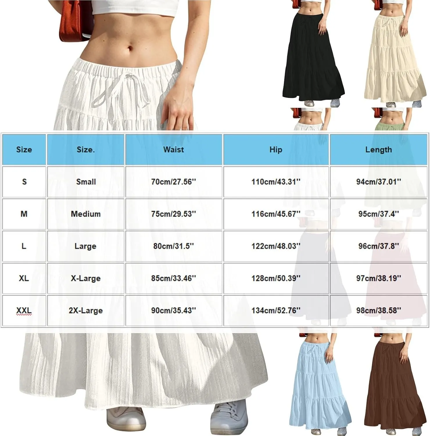 hlysgo Beach Skirts for Women Casual Loose Fit Drawstring Waist Peplum Maxi Skirt 2025 Summer Boho Tiered Vacation Skirts