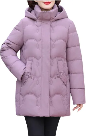 Hooded Quilted Coats for Women Warm Detachable Puffer Jackets Warm Solid Color Windproof Down Coats Parkas