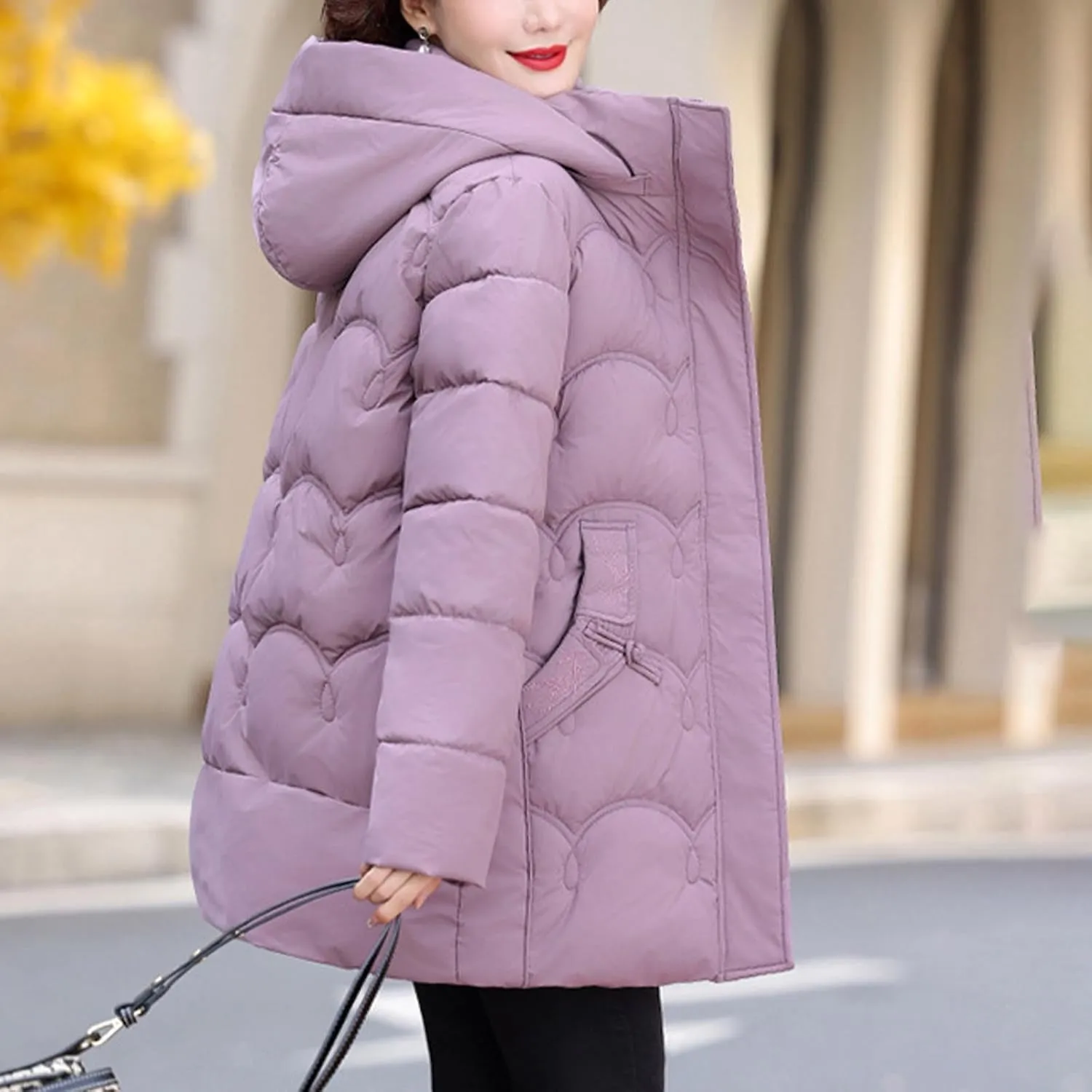 Hooded Quilted Coats for Women Warm Detachable Puffer Jackets Warm Solid Color Windproof Down Coats Parkas