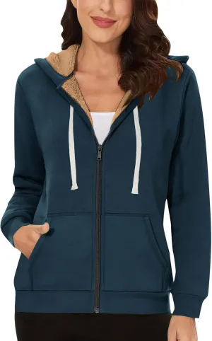Hoodies for Women Winter Fleece Sweatshirt Full Zip Up Thicken Sherpa Lined Hooded Jackets Solid 2024 New Athletic Tops