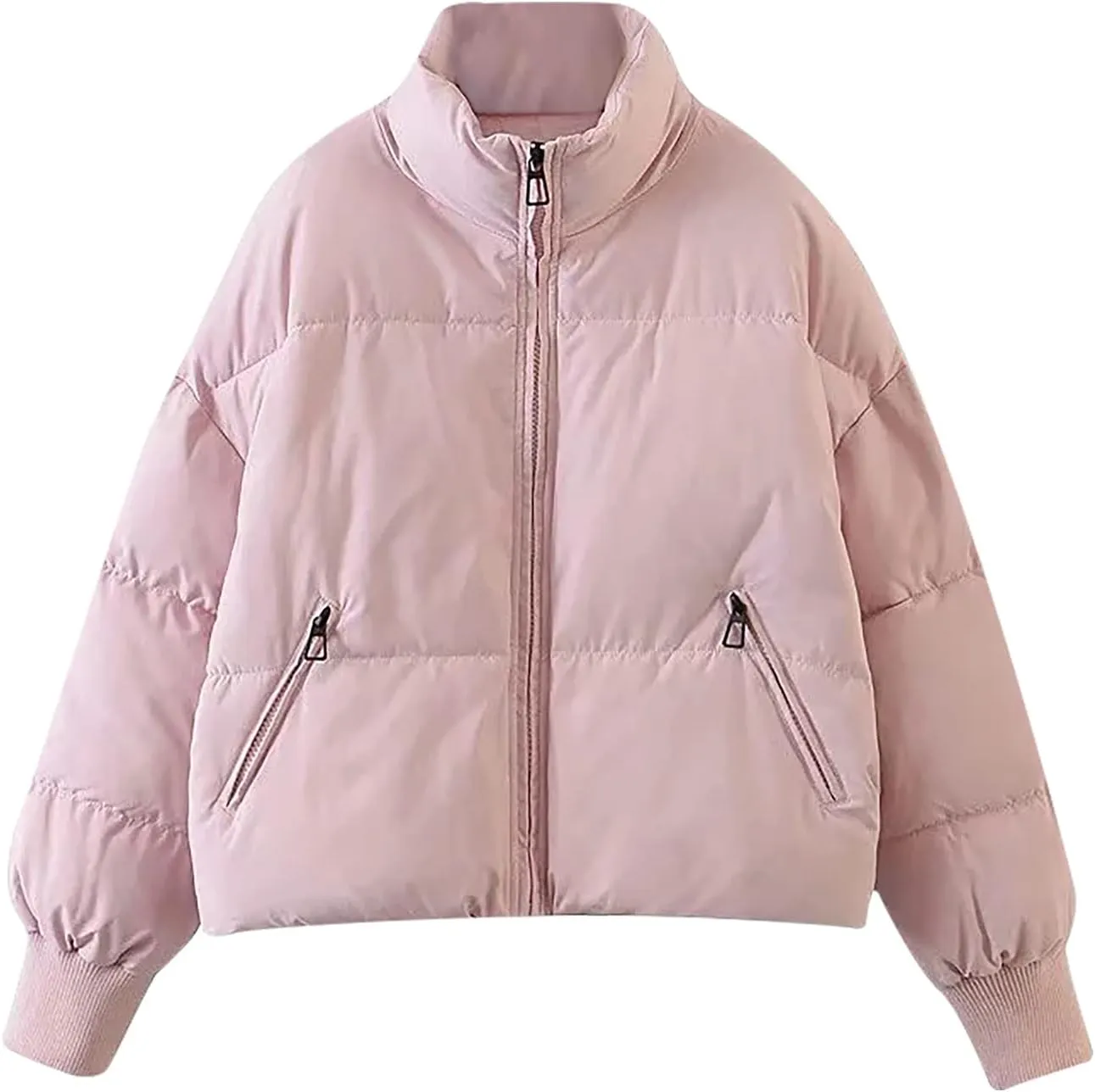 Hvyesh Women’s Winter Cropped Puffer Jacket Coat Warm Quilted Jacket Casual Zip-Up Padded Stand Collar Zip-Up Down Coat
