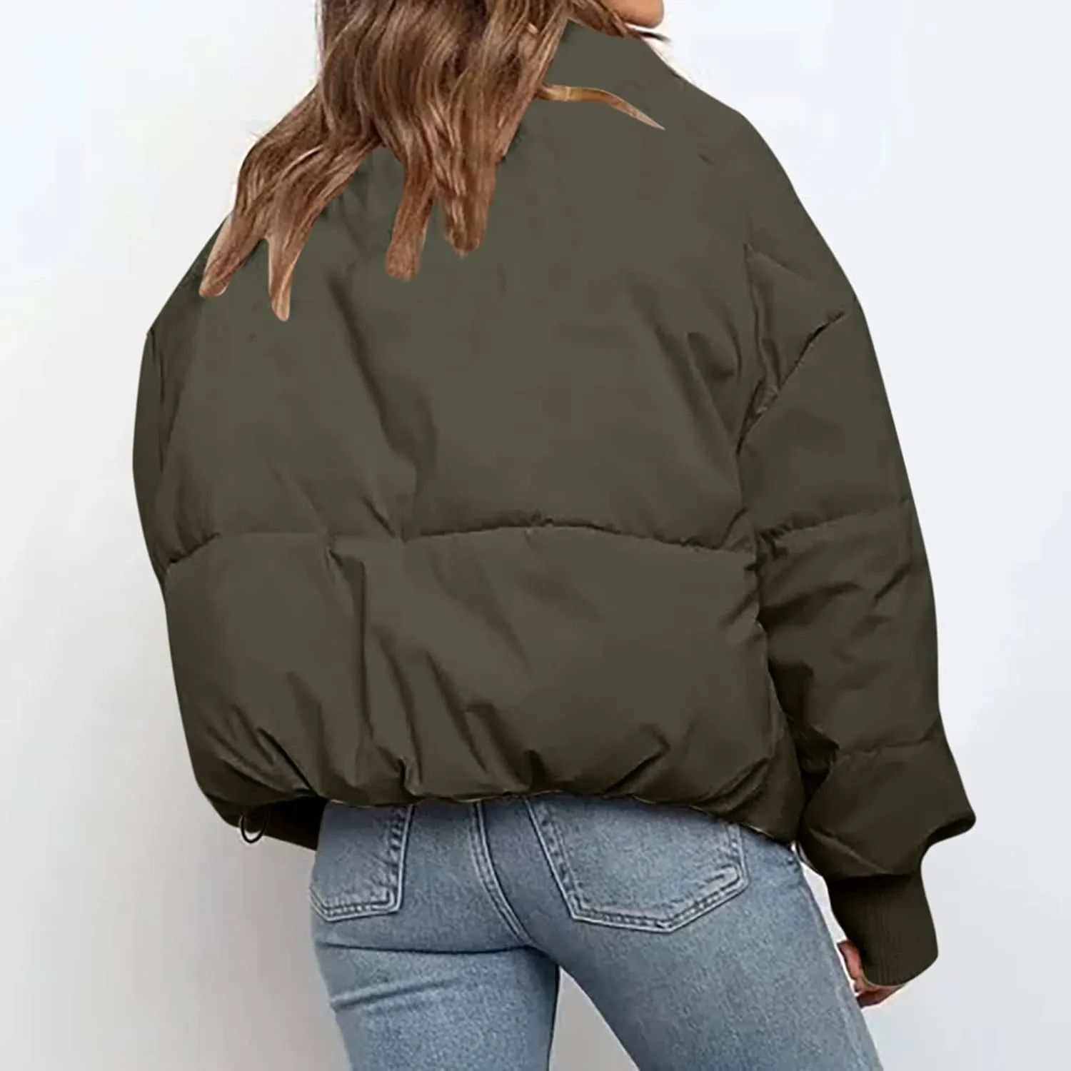 Hvyesh Women’s Winter Cropped Puffer Jacket Coat Warm Quilted Jacket Casual Zip-Up Padded Stand Collar Zip-Up Down Coat