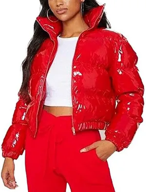 Hvyesh Women’s Winter Cropped Puffer Jacket Coat Warm Quilted Jacket Casual Zip-Up Padded Stand Collar Zip-Up Down Coat