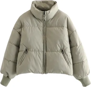 Hvyesh Women’s Winter Cropped Puffer Jacket Coat Warm Quilted Jacket Casual Zip-Up Padded Stand Collar Zip-Up Down Coat