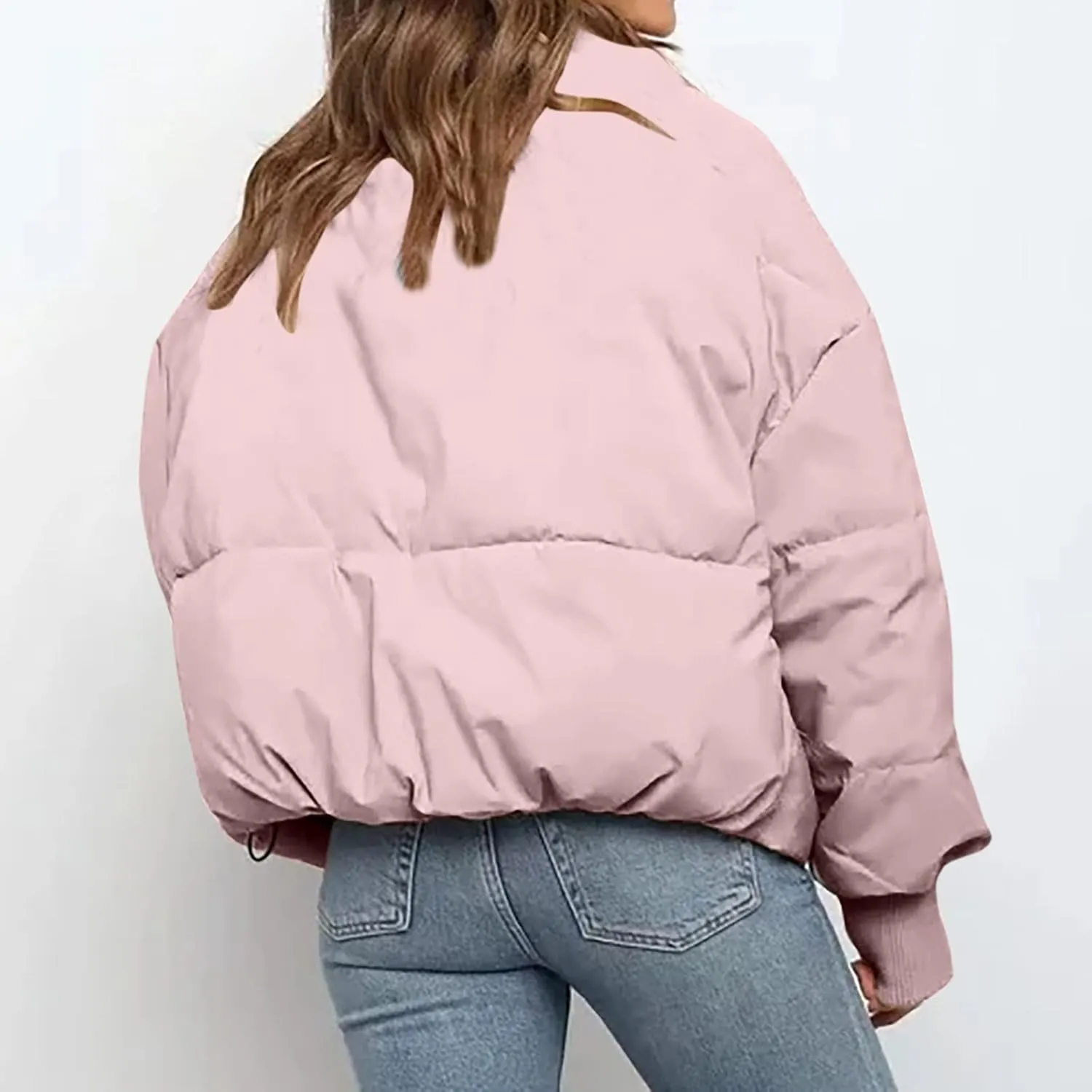 Hvyesh Women’s Winter Cropped Puffer Jacket Coat Warm Quilted Jacket Casual Zip-Up Padded Stand Collar Zip-Up Down Coat